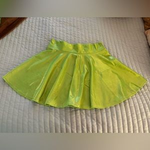 Peridot Metallic Green Skater Skirt